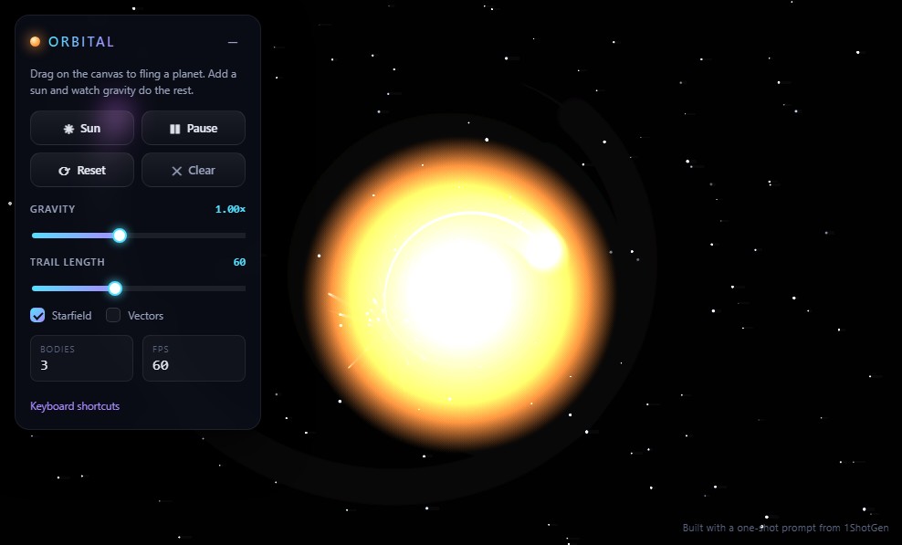 Orbital — gravity sandbox screenshot